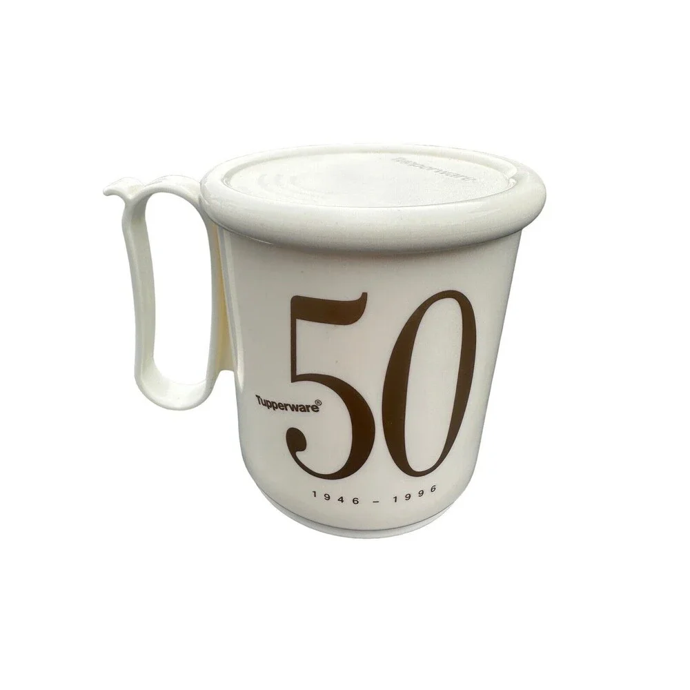 Limited Edition Tupperware 50th 1946-1996 Mug Cup White/Gold, Lid 3104A6 3103A1